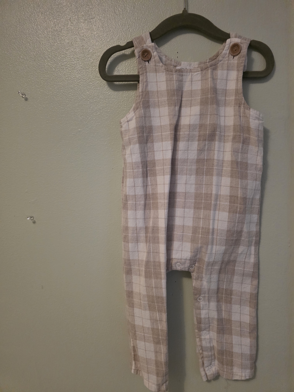 Mud Pie Beige and White Plaid Cotton Overalls